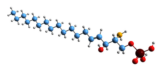 Wall Mural -  3D image of Sphingosine-1-phosphate skeletal formula - molecular chemical structure of  signaling sphingolipid isolated on white background