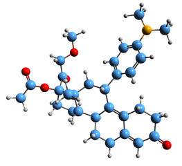 Sticker - 3D image of Telapristone skeletal formula - molecular chemical structure of  steroidal selective progesterone receptor modulator isolated on white background