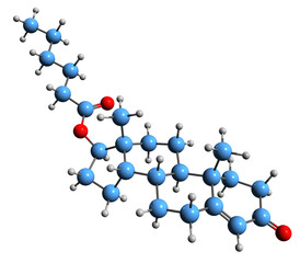 Poster -  3D image of Testosterone caproate skeletal formula - molecular chemical structure of  androgen and anabolic steroid isolated on white background