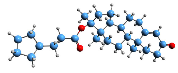 Sticker -  3D image of Testosterone cypionate skeletal formula - molecular chemical structure of  androgen and anabolic steroid isolated on white background
