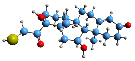 Canvas Print -  3D image of Tixocortol skeletal formula - molecular chemical structure of  corticosteroid isolated on white background