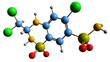  3D image of Trichlormethiazide skeletal formula - molecular chemical structure of diuretic medicament isolated on white background
