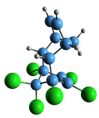 Wall Mural - 3D image of Aldrin skeletal formula - molecular chemical structure of organochlorine insecticide isolated on white background
