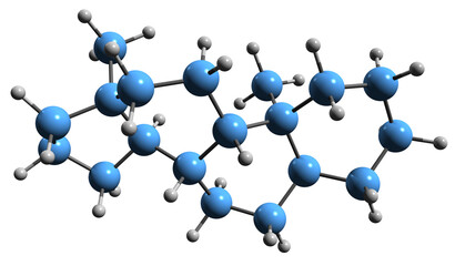 Poster -  3D image of Androstane skeletal formula - molecular chemical structure of  steroidal hydrocarbon isolated on white background
