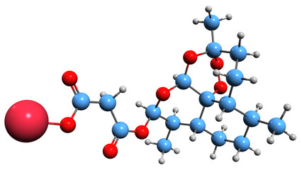 Canvas Print -  3D image of artesunate sodium skeletal formula - molecular chemical structure of antimalarial drug isolated on white background