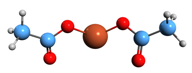 Poster - 3D image of Copper II ethanoate skeletal formula - molecular chemical structure of Cupric acetate isolated on white background
