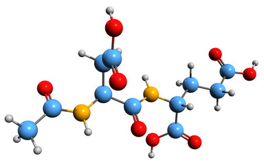 Wall Mural - 3D image of N-Acetylaspartylglutamic acid skeletal formula - molecular chemical structure of peptide neurotransmitter isolated on white background
