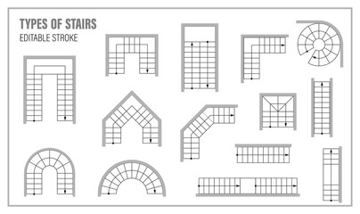 set of stairs for floor plan top view. kit of icons for interior project. architectural elements for