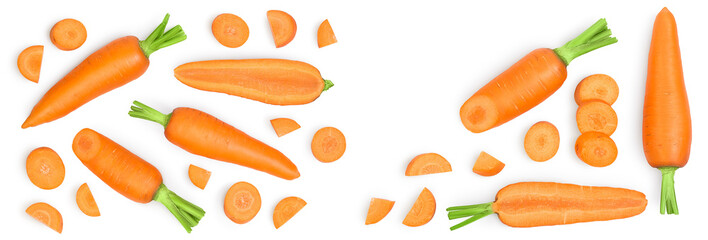 Wall Mural - Carrot isolated on white background with full depth of field. Top view with copy space for your text. Flat lay,