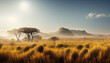 Leinwandbild Motiv African savanna with mountain in national wild park