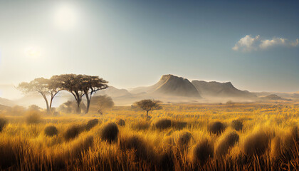african savanna with mountain in national wild park