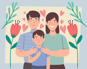 Wall Mural - korean parents with son and roses