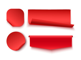 Wall Mural - red blank tags, labels or badges are isolated on white background. different shape curved ribbons
