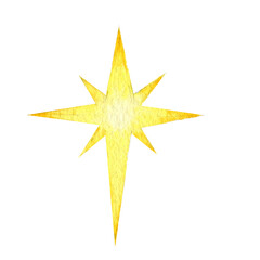 bethlehem golden star watercolor, christmas star symbol illustration on transparent png. marry chris