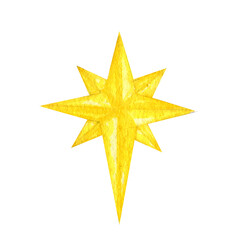 bethlehem golden star watercolor, christmas star symbol illustration on transparent png. marry chris