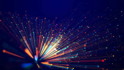 Wall Mural - magic multicolored sparkles of light with rays form flickering abstract simple structures like fiber