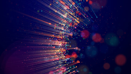 Wall Mural - magic multicolored sparkles of light with rays form flickering abstract simple structures like fiber
