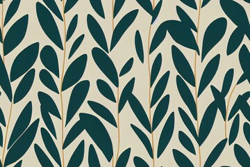 Sticker - Elegant seamless pattern with green hand drawn line tropical leaves and flowers. Floral pattern. Vintage green background.