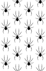 Poster - Vector seamless pattern of flat hand drawn spider silhouette isolated on white background