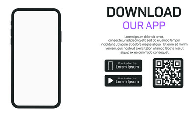 Wall Mural - download page of the mobile app. empty screen smartphone for you app. download buttons. illustration
