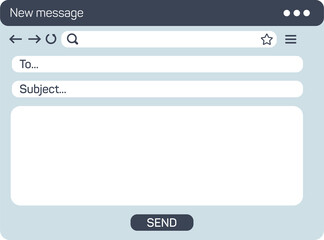 Email interface. Mail window template, internet message isolated frame, blank email UI design. Email window mockup illustration page