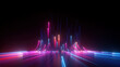 canvas print picture - 3d render, abstract futuristic neon background with glowing ascending lines. Fantastic wallpaper