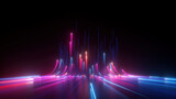 Fototapeta Przestrzenne - 3d render, abstract futuristic neon background with glowing ascending lines. Fantastic wallpaper