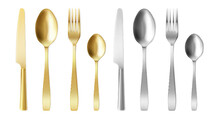 3d Cutlery Golden And Silver Fork, Knife And Spoon