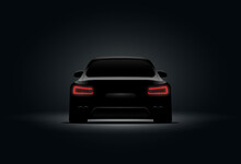 Back Car Light Brake Red Vector Design In Black Background. 3d Car Realistic Dark Design Night Illustration.