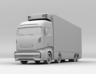 Wall Mural - Clay rendering of heavy truck with reefer container. Cold chain concept. 3D rendering image.