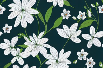 Wall Mural - Blooming spring or fall meadow seamless pattern. Plant background for fashion, wallpapers, print. Blue and green flowers on navy. Liberty style floral. Trendy floral design