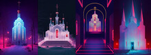Cyberpunk Orthodox Church Of The Holy Sepulchre, Russian Church, Neon Lights, Collection