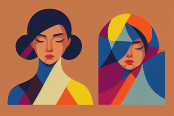 Wall Mural - Pattern with female portraits of various nationalities and cultures. Happy International Women's Day. Repeatable background with women of different cultures and ethnicity. Flat vector illustration