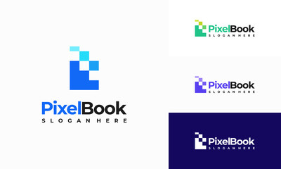 Wall Mural - online education logo template, pixel book education logo template designs vector illustration