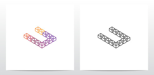 Wall Mural - Cube Box Hollow Letter Logo Design U