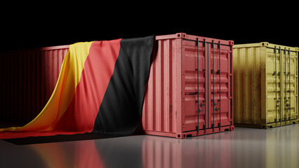 germany national flag and container box, 3d rendering