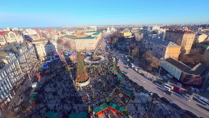 Wall Mural - Aerial panorama of Christmas Sophia Square, Kyiv, Ukraine