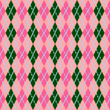 Seamless Pink And Green Argyle Pattern With Dashed Lines