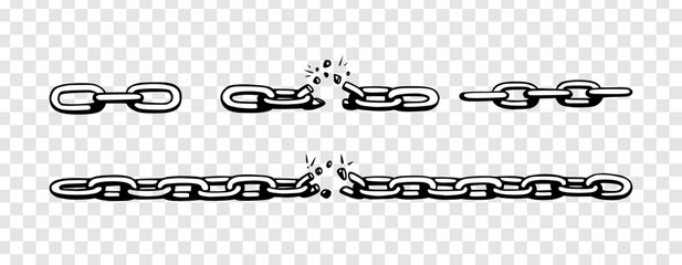 Wall Mural - broken chain with shatters as symbol of strength and freedom. sketch of metal chains. vector illustr