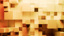 Modern Tech Background With Precisely Aligned Multisized Cubes. Yellow And Orange, 3D Render.