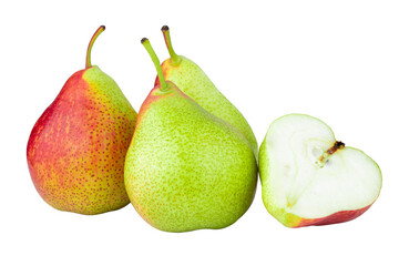 Canvas Print - Green pears cut in half and sliced to pieces separately isolated over alpha background