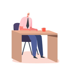 Wall Mural - Office Worker Occupation Concept. Business Man Clerk or Manager Character Sitting at Desk with Coffee Cup at Workplace