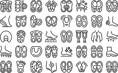 Sticker - Orthopedic insoles icons set outline vector. Food adhesive. Insole shoe