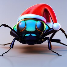 Cute Insect With Christmas Hat, Created With Generative AI