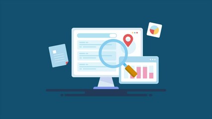 Digital marketing analytics and seo report on computer screen, web traffic data monitoring concept.