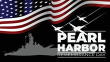 Pearl harbor remembrance day memorial day vector illustrator with silhouette of battleship