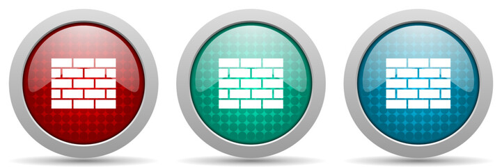 Poster - Brick wall vector icon set, glossy web building buttons collection