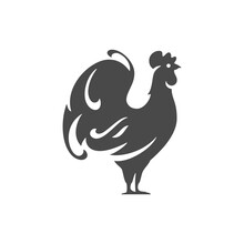 Rooster Black Silhouette Butcher Shop Monochrome Icon Vector Illustration. Poultry Chicken Mascot