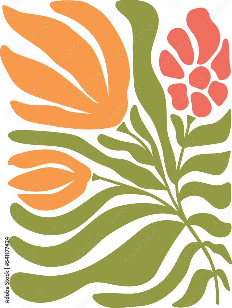 Vetor Floral Matisse poster. Floral art print. Abstract flowers