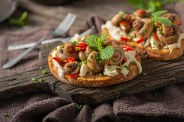 Wall Mural - Spread on bread with ragout mushrooms